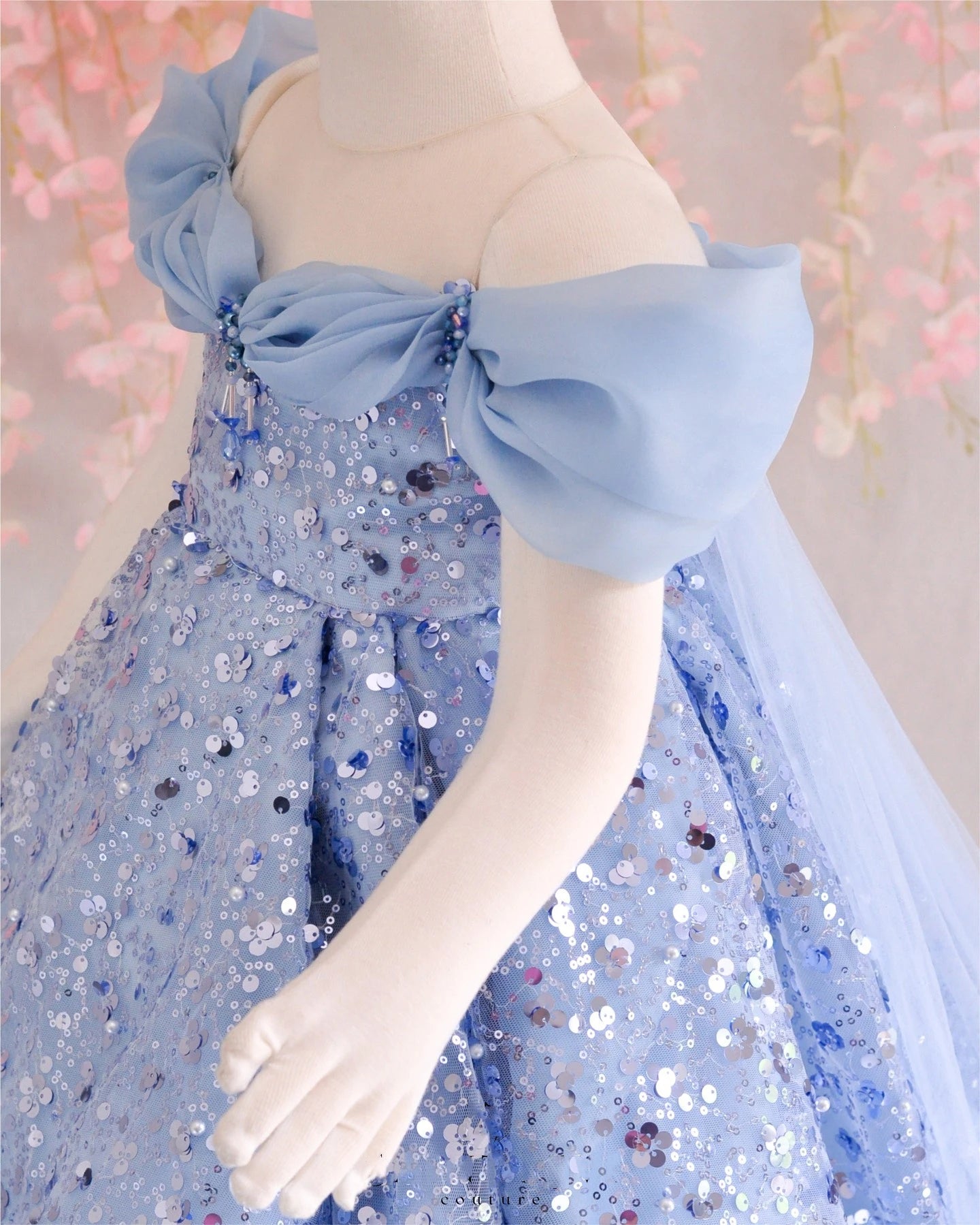 Pearl-sequined Off-Shoulder Girls Birthday Party Gown childrensterritory