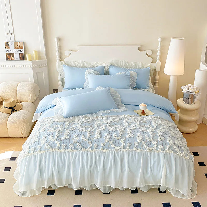 Luxury Pink Lace Design Bedding Set for Girls