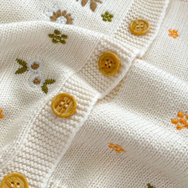 Flower Embroidery Knitted Baby Girls Cardigan