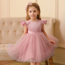 Kids Girls' Solid Color Fluffy Big Bow Design Party Dresses childrensterritory