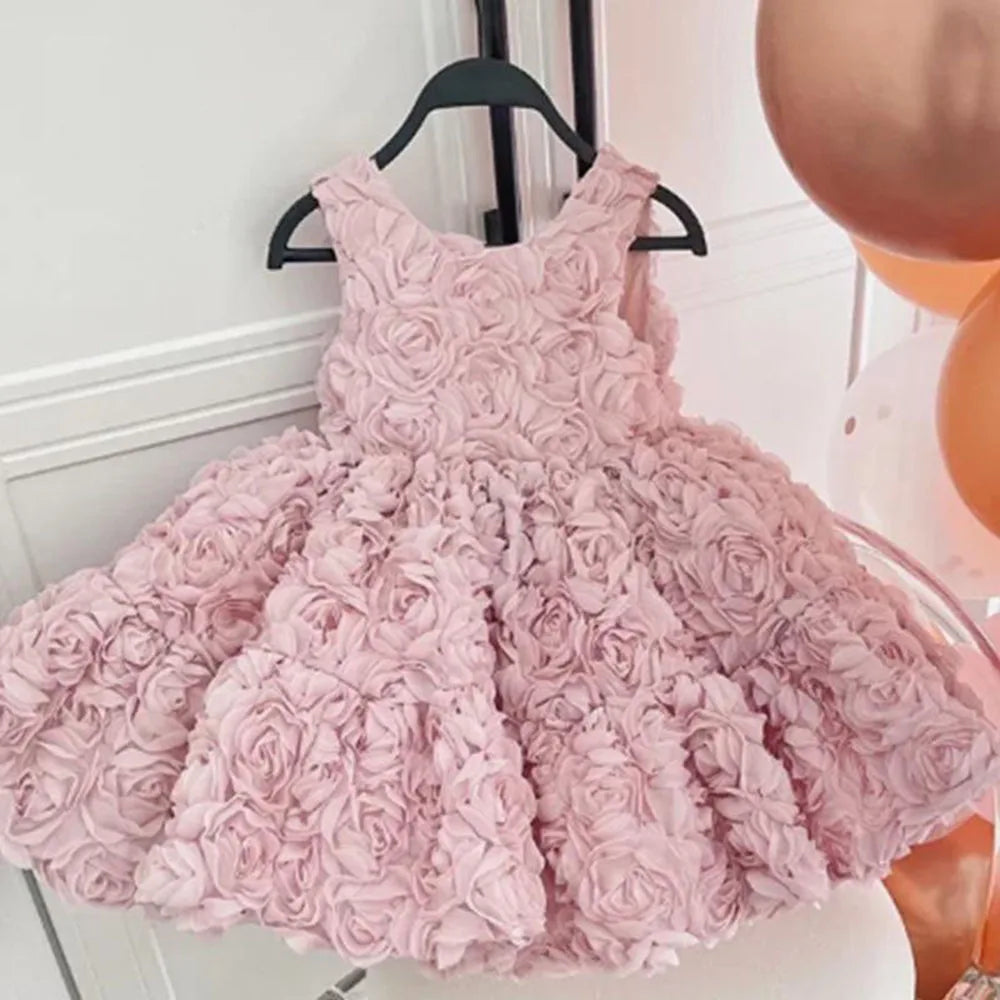 Lace Flower Design Little Girls Wedding Birthday Party Outfits
