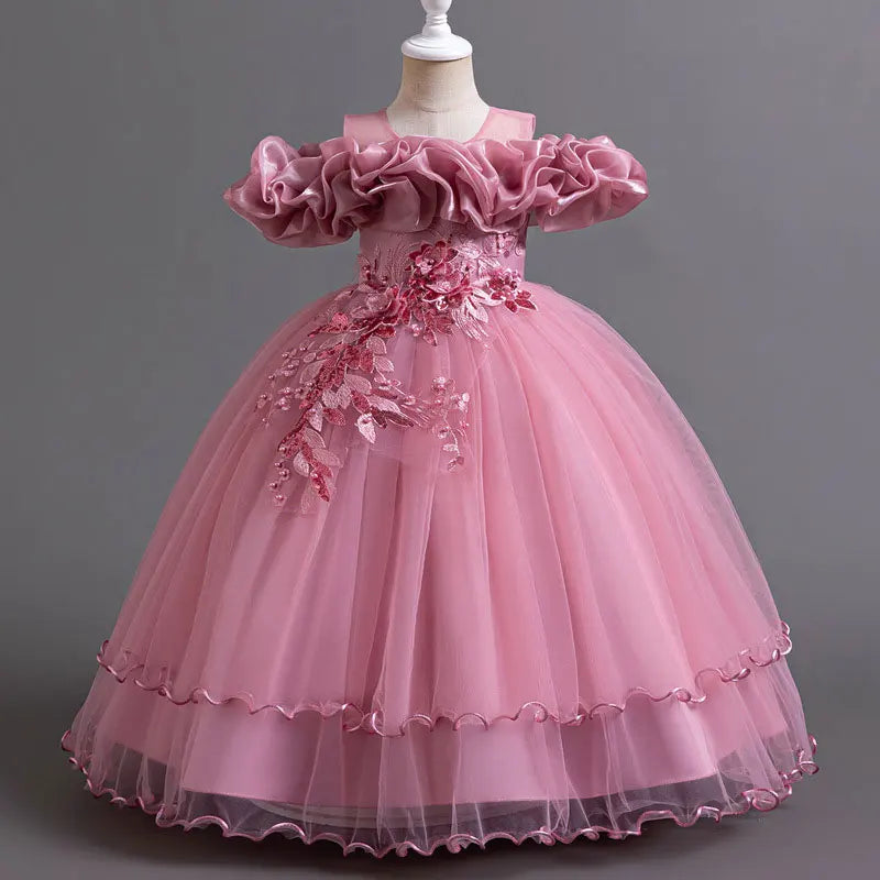 Flower Lace Design Short Sleeve Dress For Girls childrensterritory
