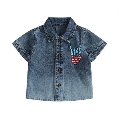 Hand Print Kids Independence Day Button Closure Shirt childrensterritory