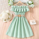 Kids Girls Off Shoulder Formal Summer Party Dresses With Belt