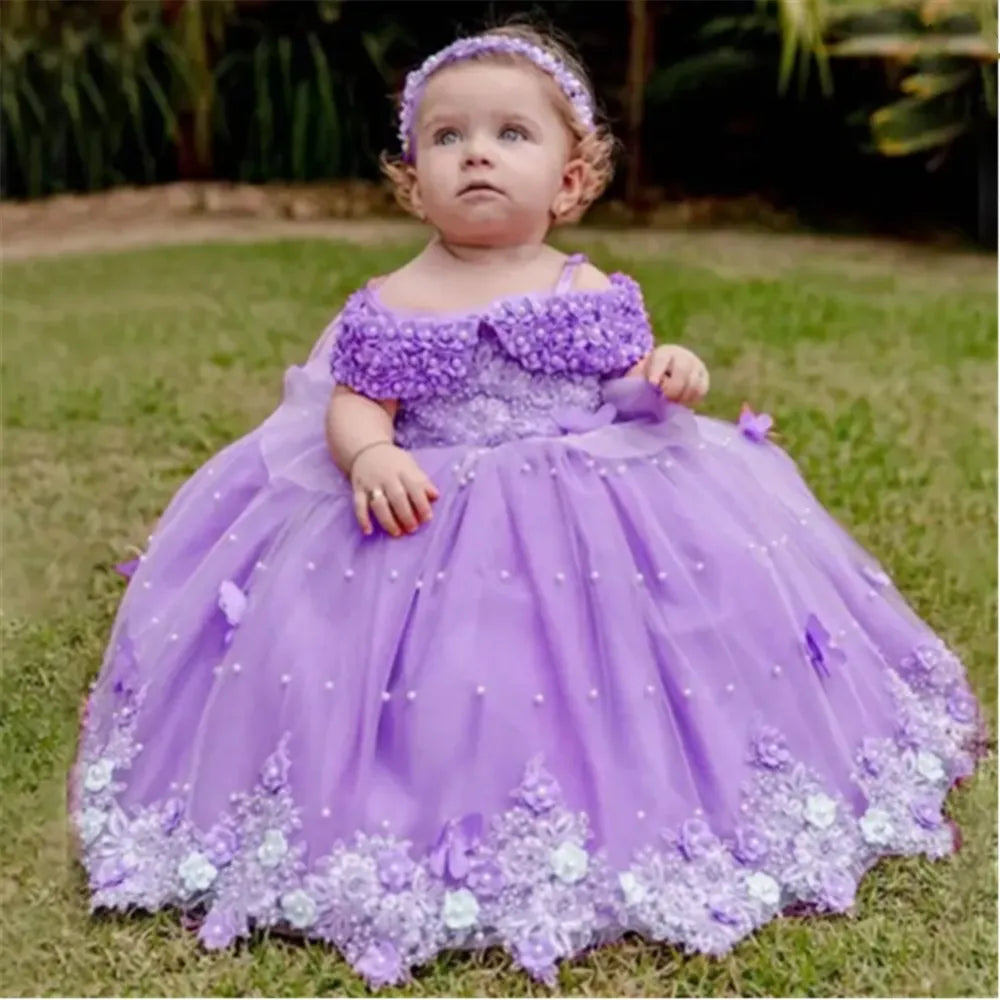 Butterfly Flowers Design Puffy Tulle Wedding Birthday Party Gowns