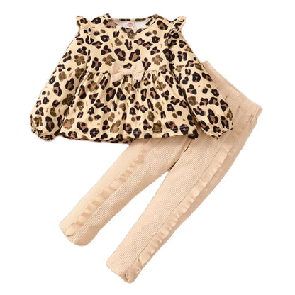 Kids Girls Clothes Set/Leopard Print Top + Pants Set