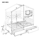 Hut Design Twin over Twin Bunk Bed with Window and Two Drawers childrensterritory