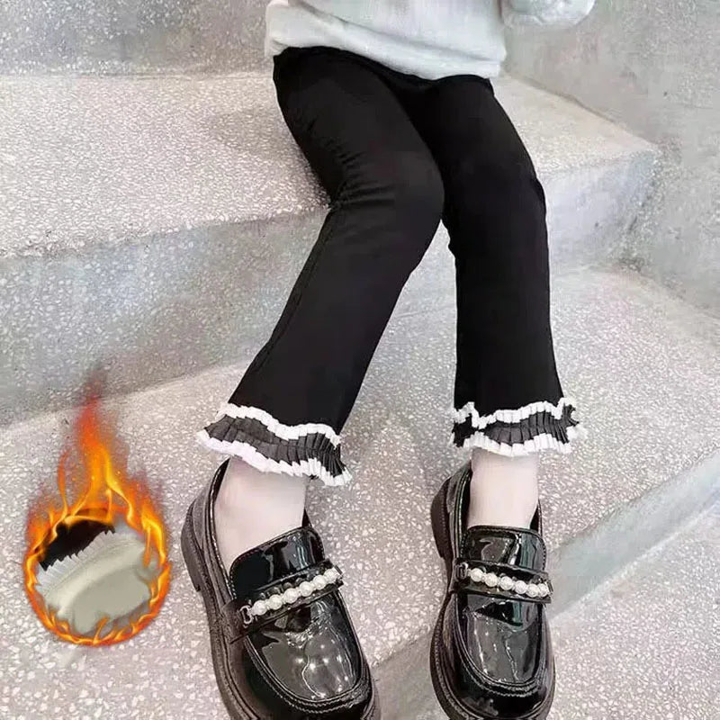 Thin Velvet Bell-bottom Design Kids Girls Winter Pants childrensterritory