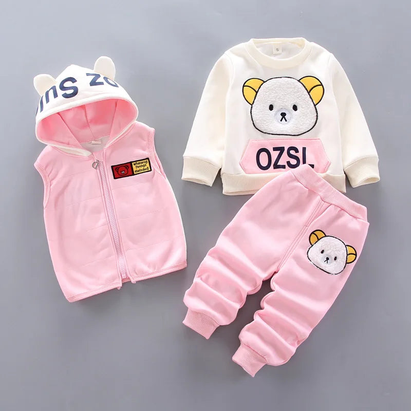 Baby Kids Cartoon Print Warm Clothing Set
