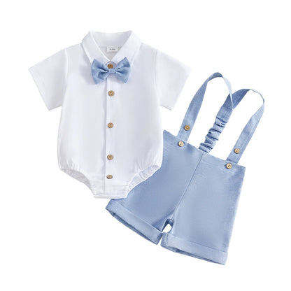 White Romper with Blue Shorts Baby Boy Gentlemen Suit