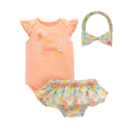 Baby Girl Floral Bodysuit and Shorts with Headband Sets childrensterritory