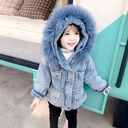 Large Fur Collar Hooded Little Girl&