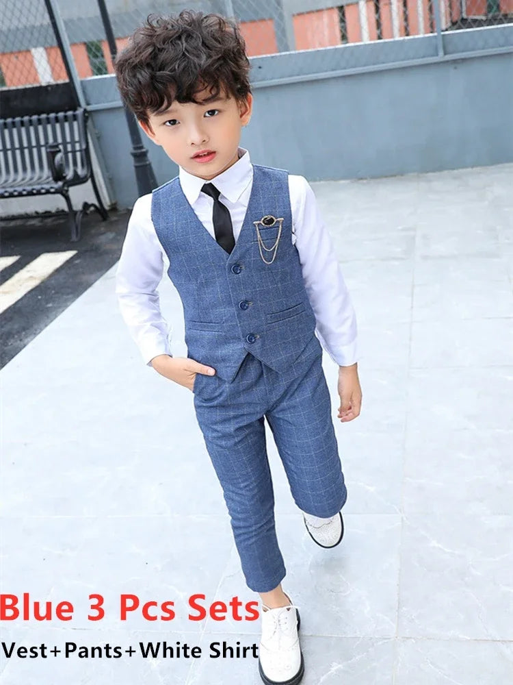 Slim Fit Kids Boys Plaid Vest Formal Wedding/Party Suit Sets