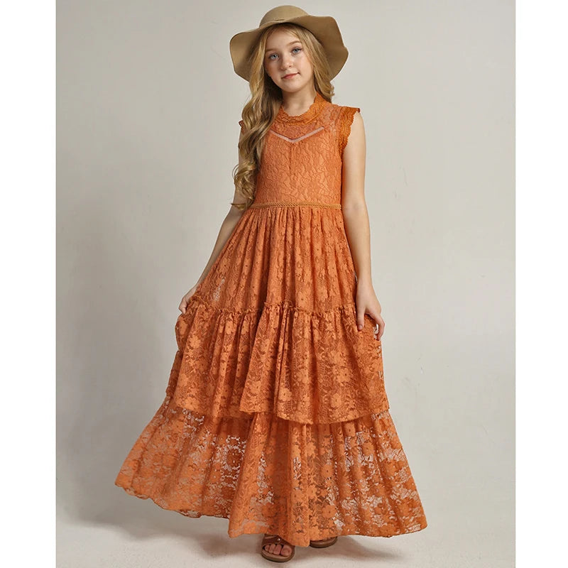 Lace Design Girls Princess Dresses For Party childrensterritory