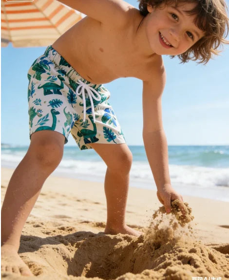 Kids Boys Cartoon Print Quick Dry Swim Shorts