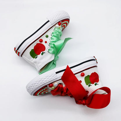 Kids Girls Pink Sparkle Gold Rhinestones Canvas Sneakers