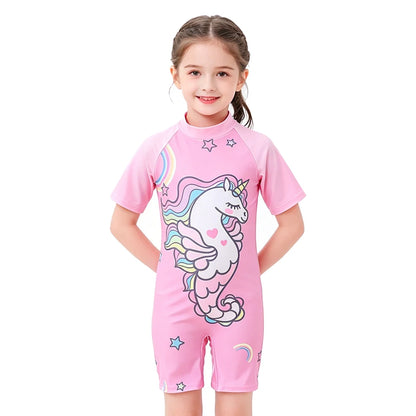 Kids Girls One-Piece Cartoon Print UV Swimsuits