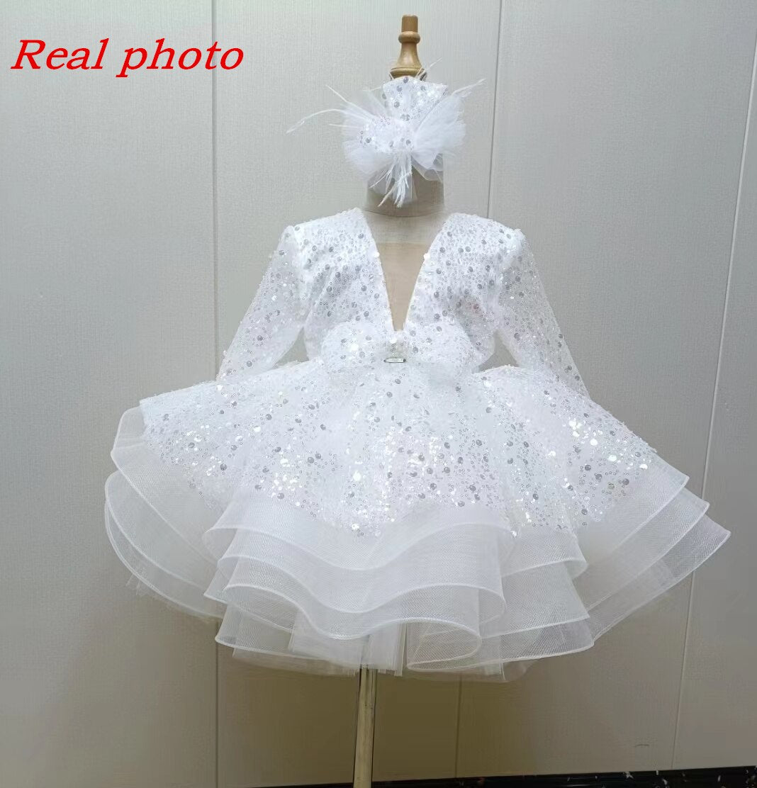Sequined Tiered Tulle Luxury Wedding Party Dress for Girls childrensterritory