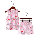 Kid Boy Girl Cartoon Design Sleeveless Cotton Vest and Pajamas Sets childrensterritory