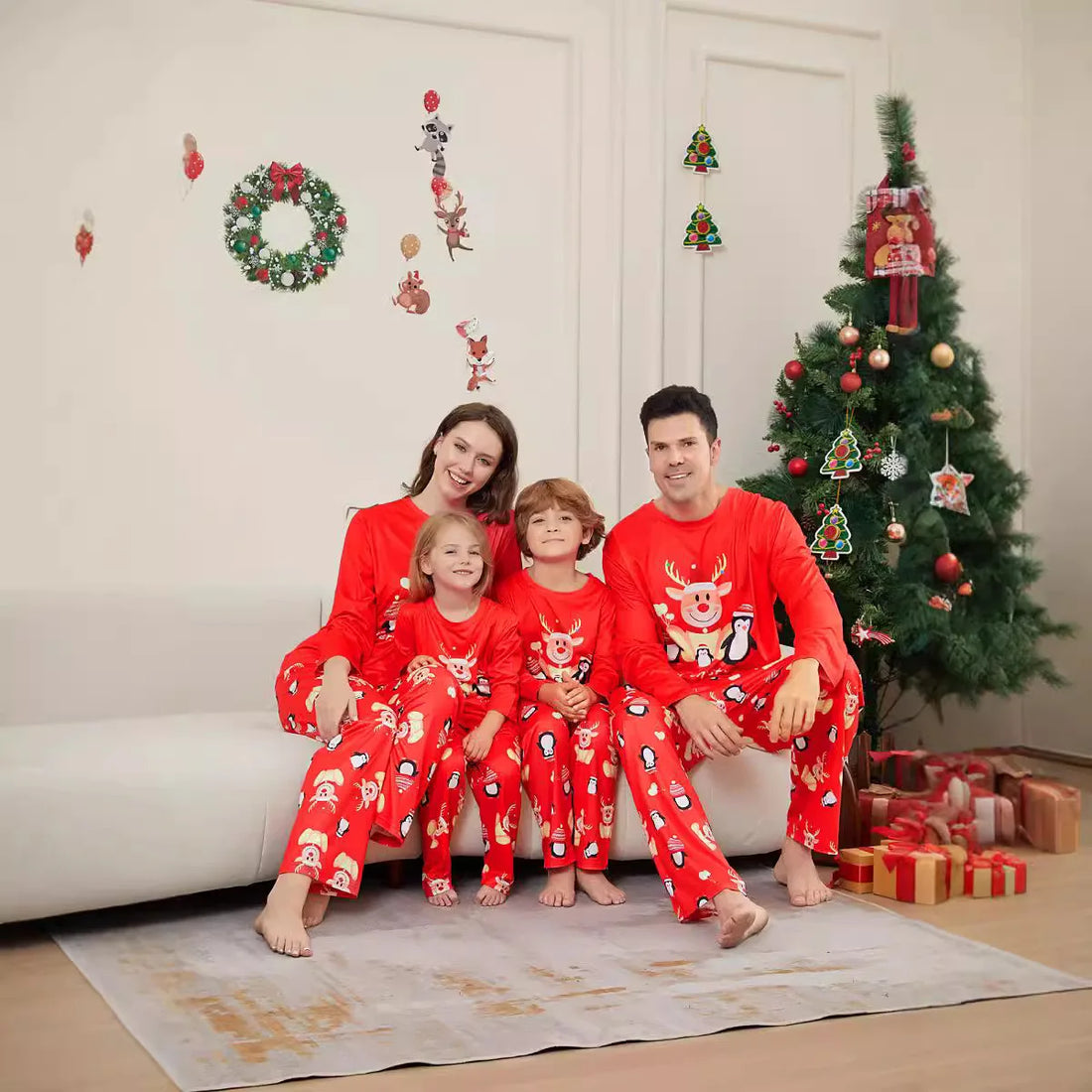 Cartoon Print Matching Christmas Family Pajamas
