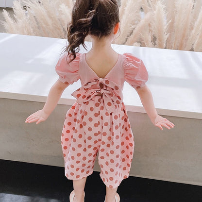 Kids Girls Backless Short Sleeve Top + Loose Cropped Pants Set childrensterritory