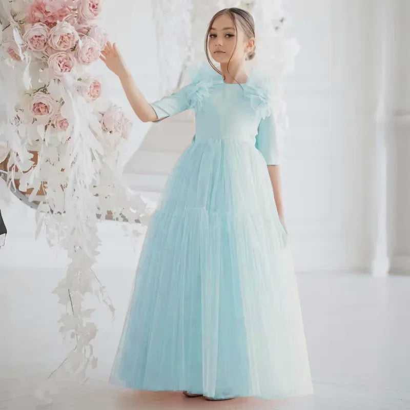 Tulle Flower Girl Dresses With Bow For Wedding Birthday
