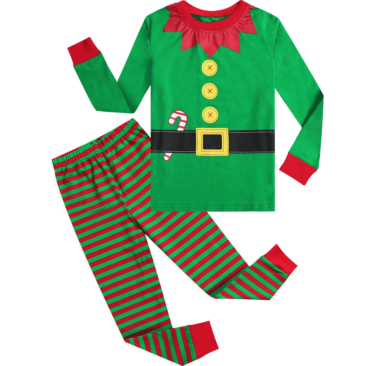Kids Boys Girls Elk Green Red Christmas Pyjamas