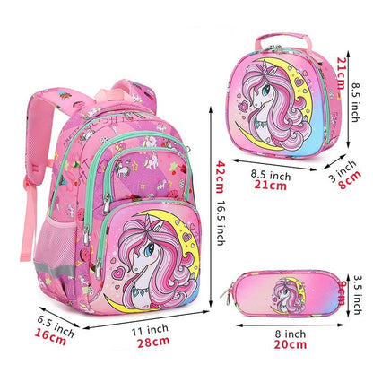 Unicorn and Dinosaur Design Kids 3 Piece Set of School Bags childrensterritory