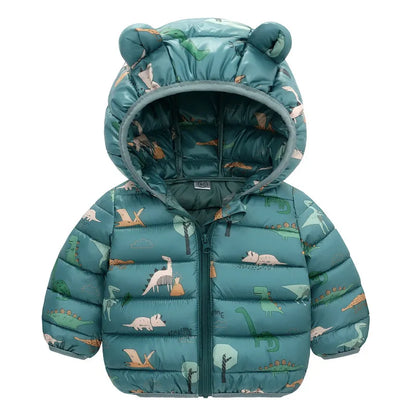 1-5Yrs Kids Boys Girls Dinosaur Print Hooded Jackets childrensterritory
