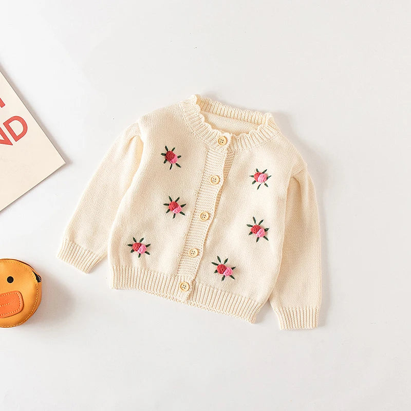 Baby Flowers Embroidered Long Sleeves Knitted Cardigans childrensterritory