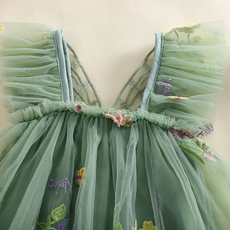 Baby Girls Flower Butterfly Embroidery Romper Dresses