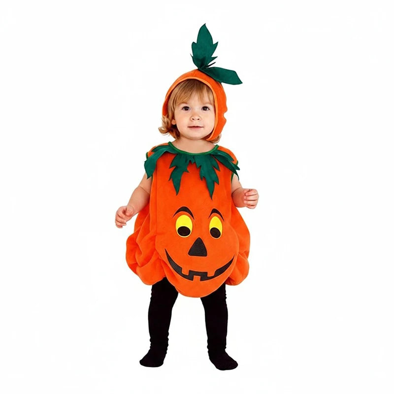 Kids Girls Fancy Cosplay Dresses for Halloween with Pumpkin Bag