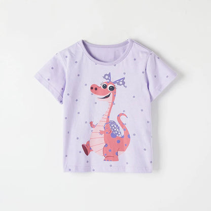 Half-Sleeves Cartoon Print Summer Casual Tops For Girls childrensterritory
