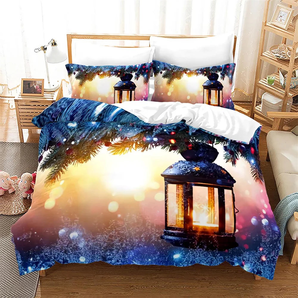 Snowflake Bells Pattern Christmas Duvet Cover Set for Kids Bed childrensterritory