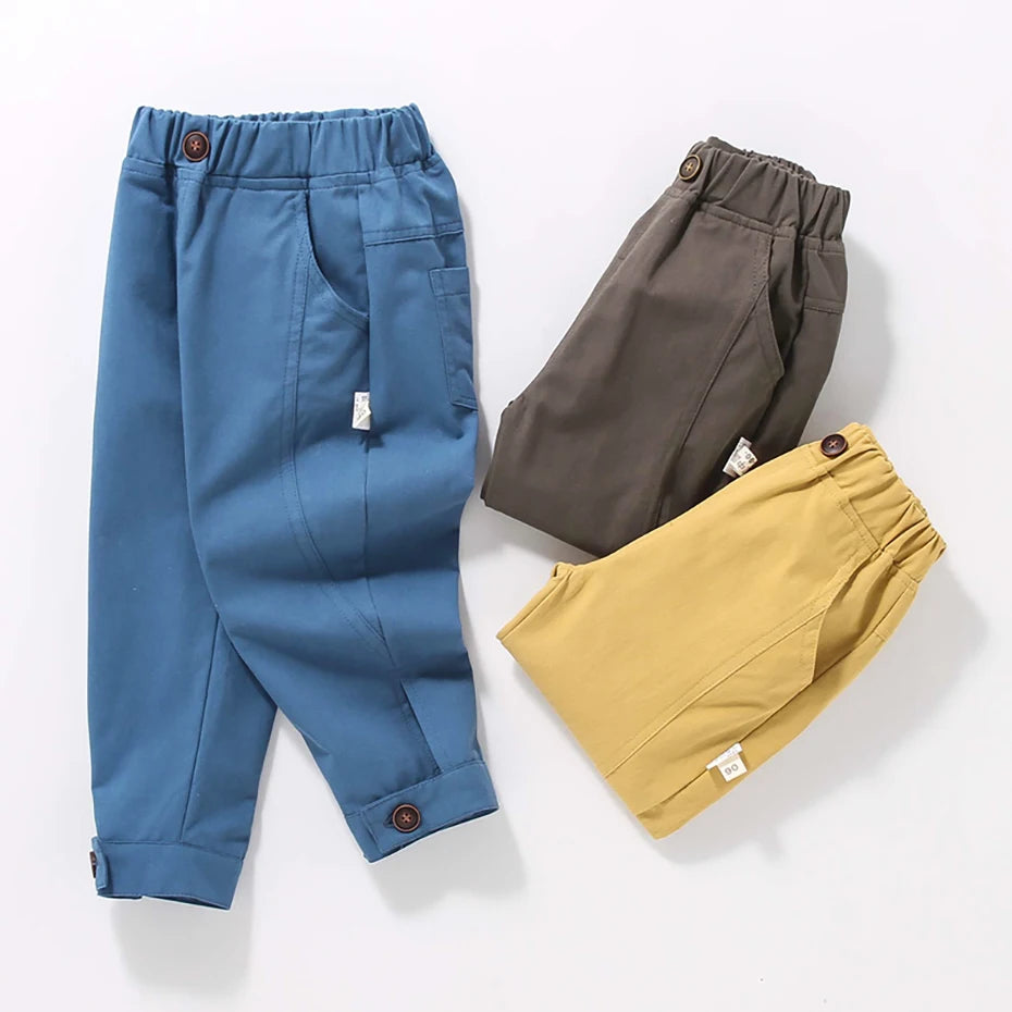 Solid Color Casual Style Trousers For Little Girls