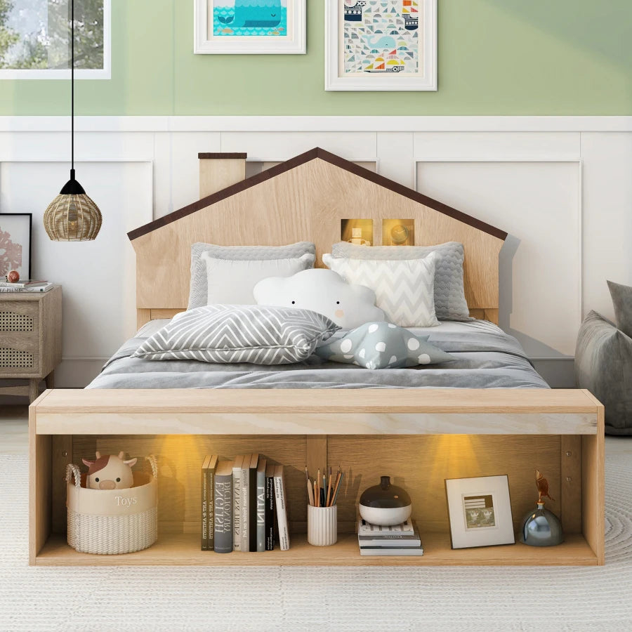 Platform Bed in Full Size with Multiple Storage and LED Lighting childrensterritory