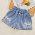 Kids Girls Korean Style Bow Design Denim Shorts and Skirts childrensterritory