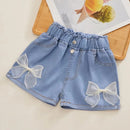 Kids Girls Korean Style Bow Design Denim Shorts and Skirts childrensterritory