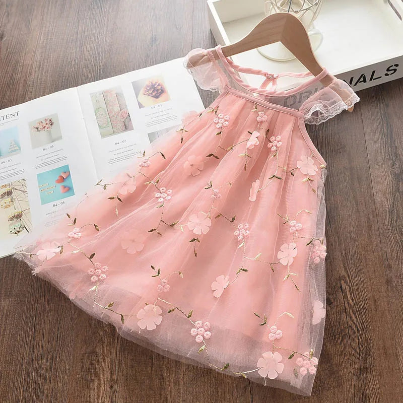 Sweet Flower Embroidery Girl Princess Dress childrensterritory