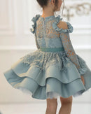 Girls' High Neck, Lace Sleeve, Corset, Fluffy Formal Party Dress childrensterritory