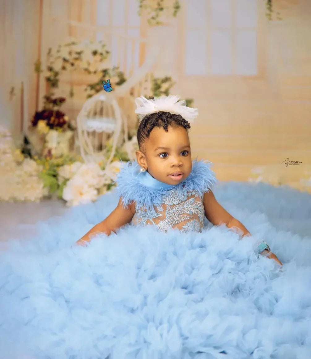 Stylish Beads Decorated Tiered Tulle Long Ball Gown for Girls