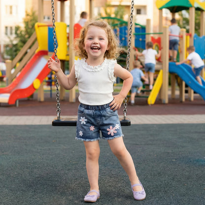 Baby Girl 2 Pcs Ruffled Sleeveless Tops with Denim Shorts Set