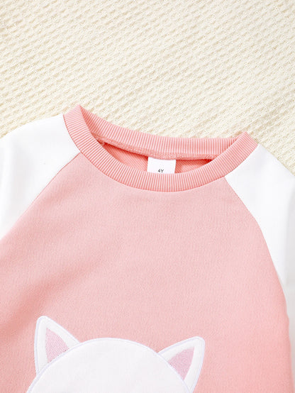 Girls Cartoon Letter Print Sweatshirt and Trousers Set