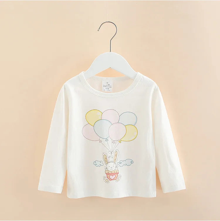 Long Sleeve Cartoon Print Cotton Kids Girls Tops childrensterritory