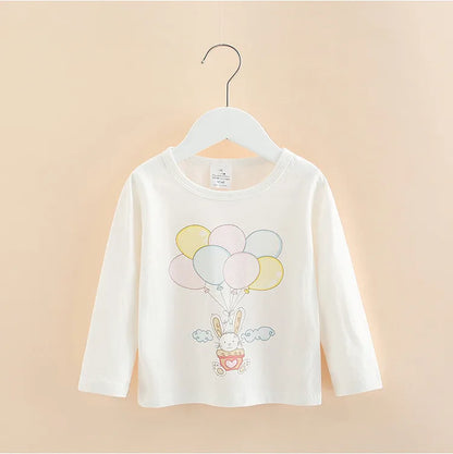 Long Sleeve Cartoon Print Cotton Kids Girls Tops childrensterritory
