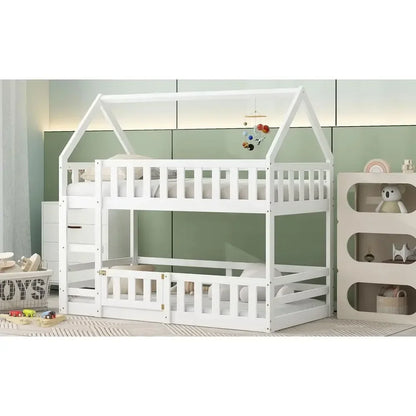 Fenced-in and Door-Equipped Twin-Over-Twin bunk bed