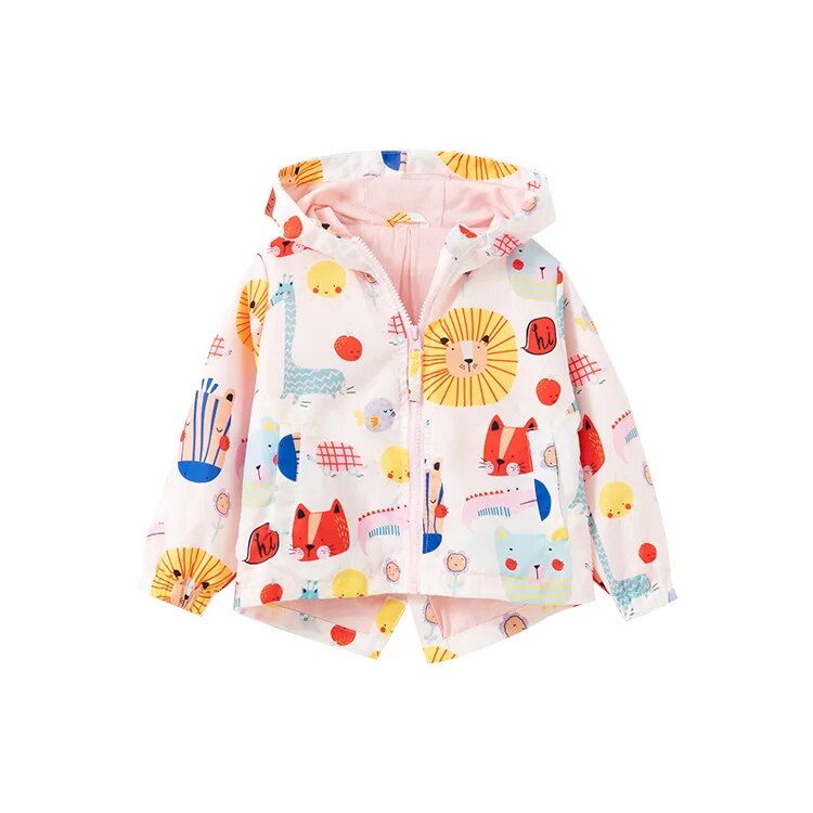 Kids Girl Flowers Cartoon Print Hooded Jackets Windbreaker childrensterritory