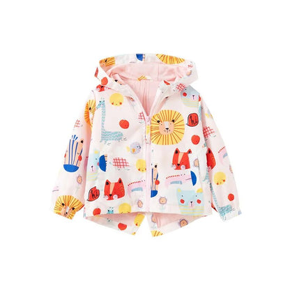 Kids Girl Flowers Cartoon Print Hooded Jackets Windbreaker childrensterritory