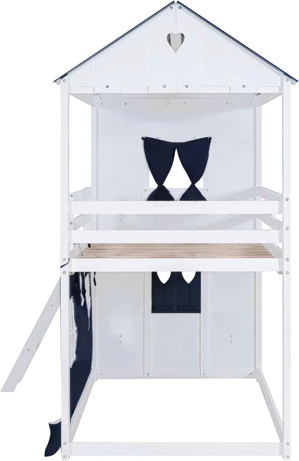 Hut Design Twin over Twin Bunk Bed with Window and Two Drawers