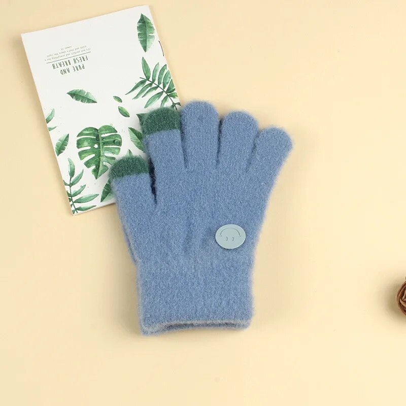 Kids Cartoon Design Furry Coral Fleece Short Gloves Mittens childrensterritory